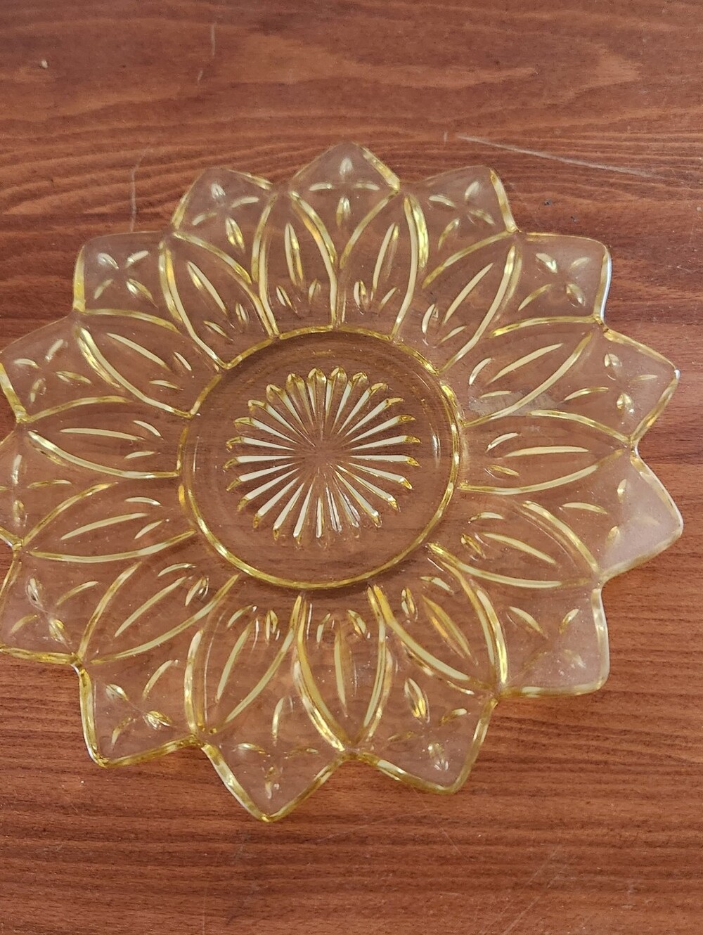 Antique Vintage Amber Glass "Petal" Or "Sunflower" Serving Plate